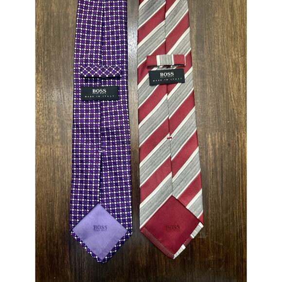 Hugo Boss Other - (2) HUGO BOSS Purple / Red Striped Necktie 100% Silk Made In Italy Lot Two Ties